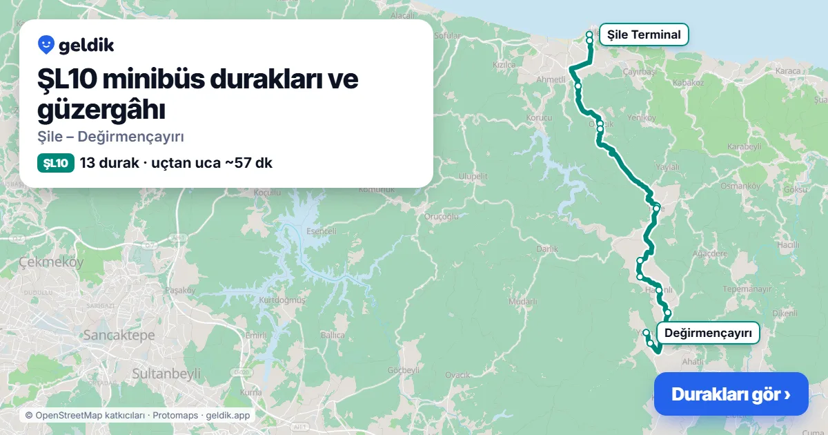 ŞL10 minibüs güzergâhı haritası: 13 durak