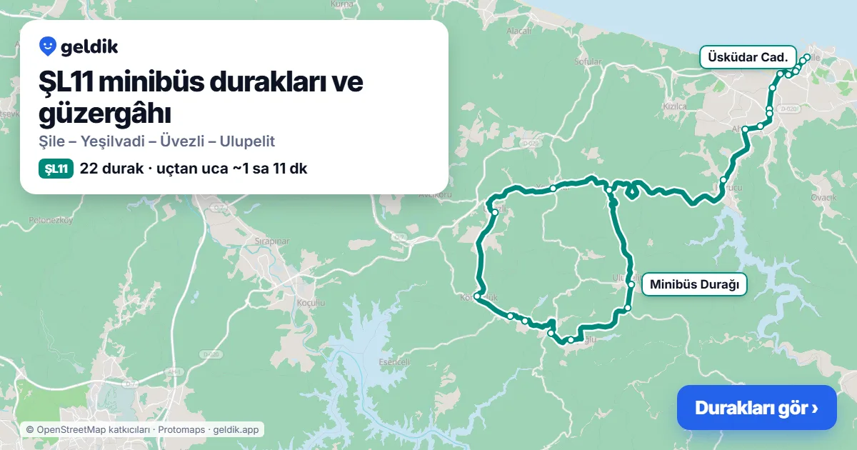 ŞL11 minibüs güzergâhı haritası: 22 durak