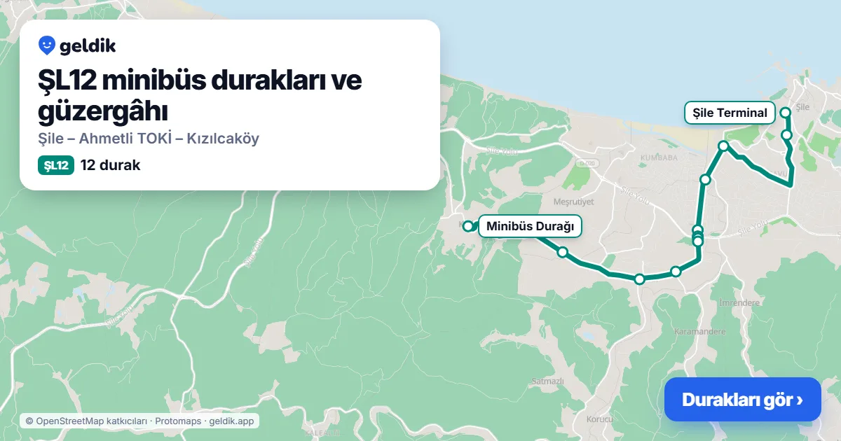 ŞL12 minibüs güzergâhı haritası: 12 durak