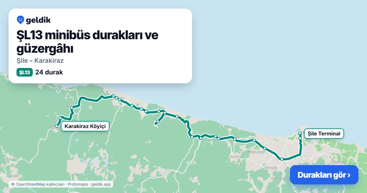ŞL13 minibüs güzergâhı haritası: 24 durak