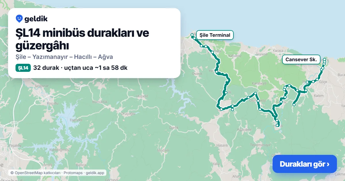 ŞL14 minibüs güzergâhı haritası: 32 durak