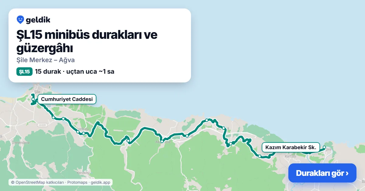ŞL15 minibüs güzergâhı haritası: 15 durak