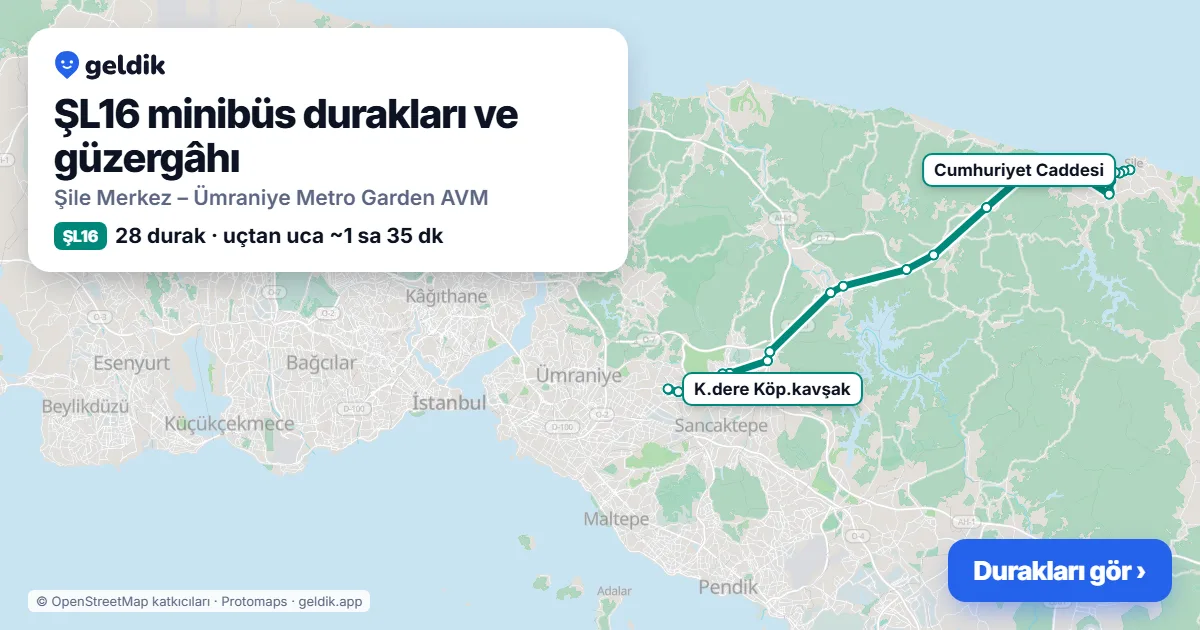 ŞL16 minibüs güzergâhı haritası: 28 durak