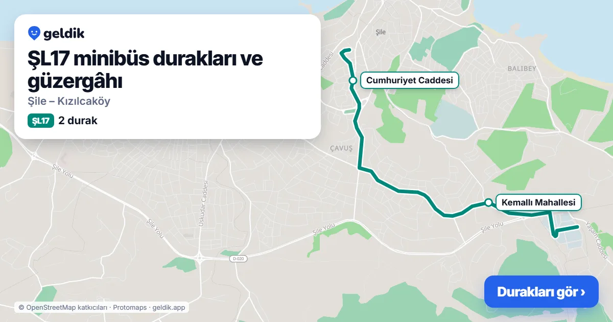 ŞL17 minibüs güzergâhı haritası: 2 durak