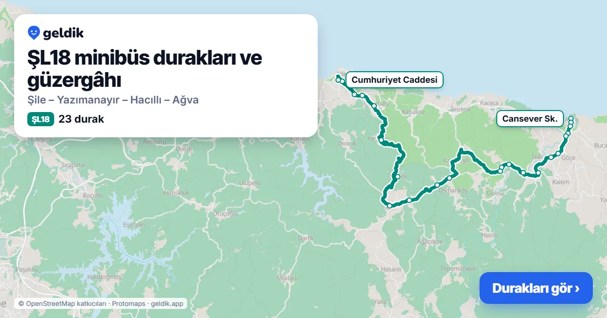 ŞL18 minibüs güzergâhı haritası: 23 durak