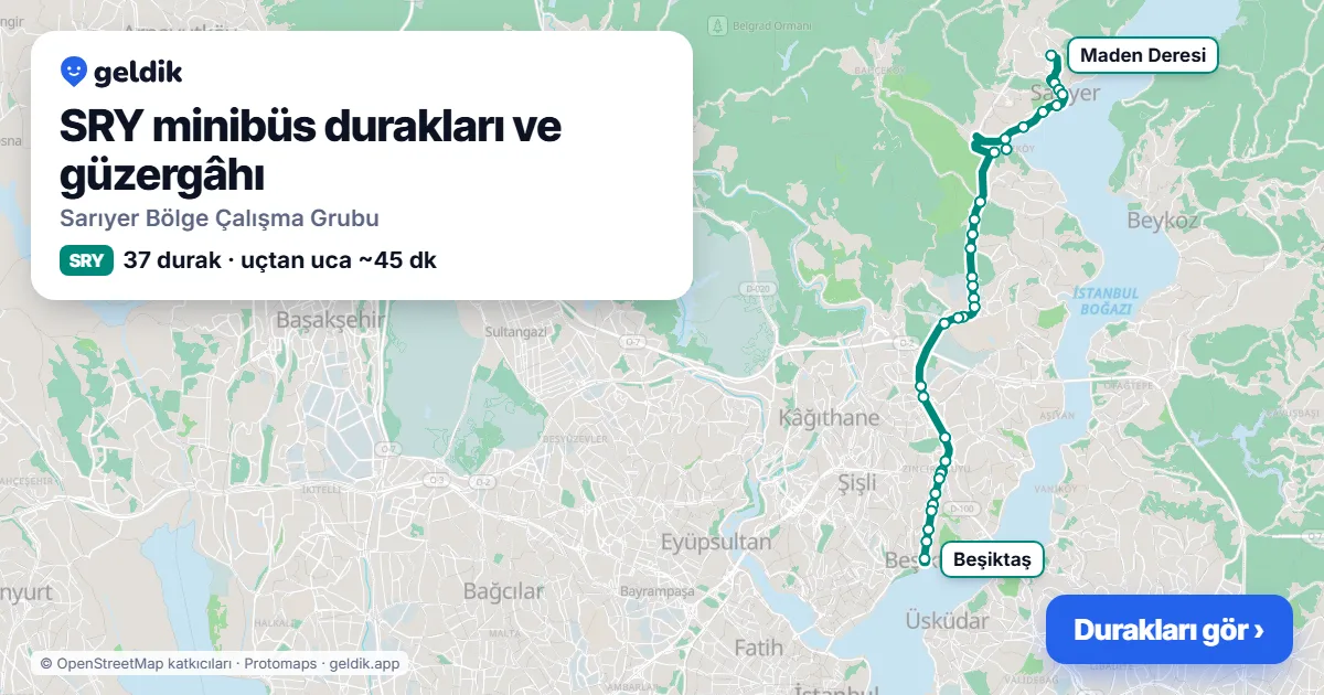 SRY minibüs güzergâhı haritası: 37 durak