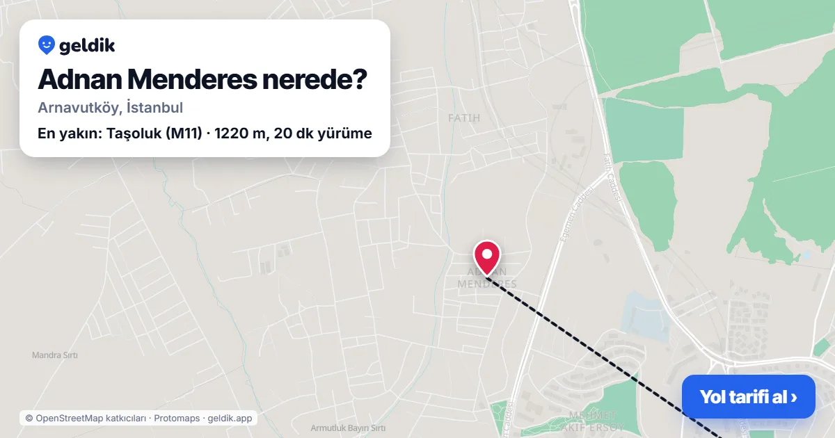 Adnan Menderes nerede: haritada Adnan Menderes (Arnavutköy) ve en yakın istasyonlar, yürüme süresiyle