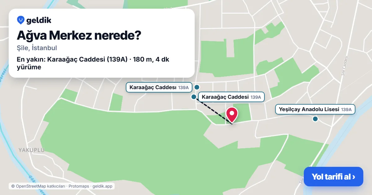 Ağva Merkez nerede: haritada Ağva Merkez (Şile) ve en yakın otobüs durakları, yürüme süresiyle