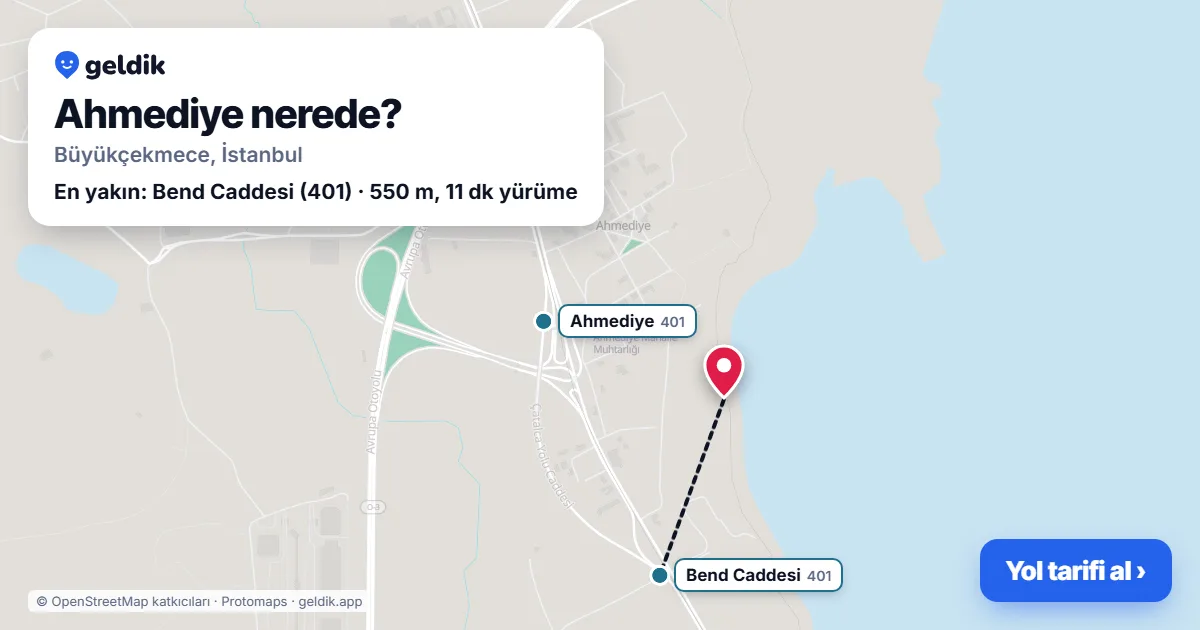 Ahmediye nerede: haritada Ahmediye (Büyükçekmece) ve en yakın otobüs durakları, yürüme süresiyle