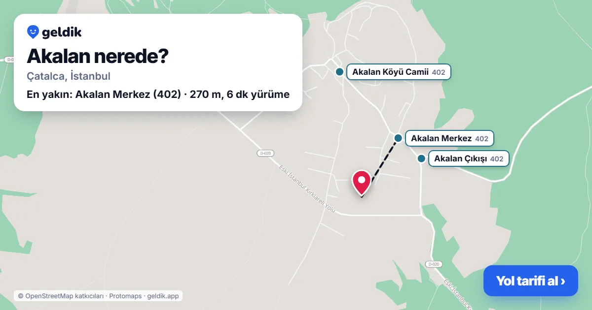 Akalan nerede: haritada Akalan (Çatalca) ve en yakın otobüs durakları, yürüme süresiyle