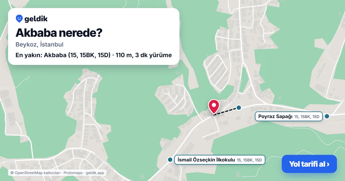 Akbaba nerede: haritada Akbaba (Beykoz) ve en yakın otobüs durakları, yürüme süresiyle