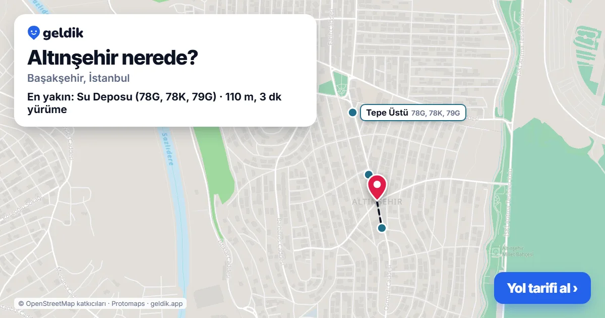 Altınşehir nerede: haritada Altınşehir (Başakşehir) ve en yakın otobüs durakları, yürüme süresiyle