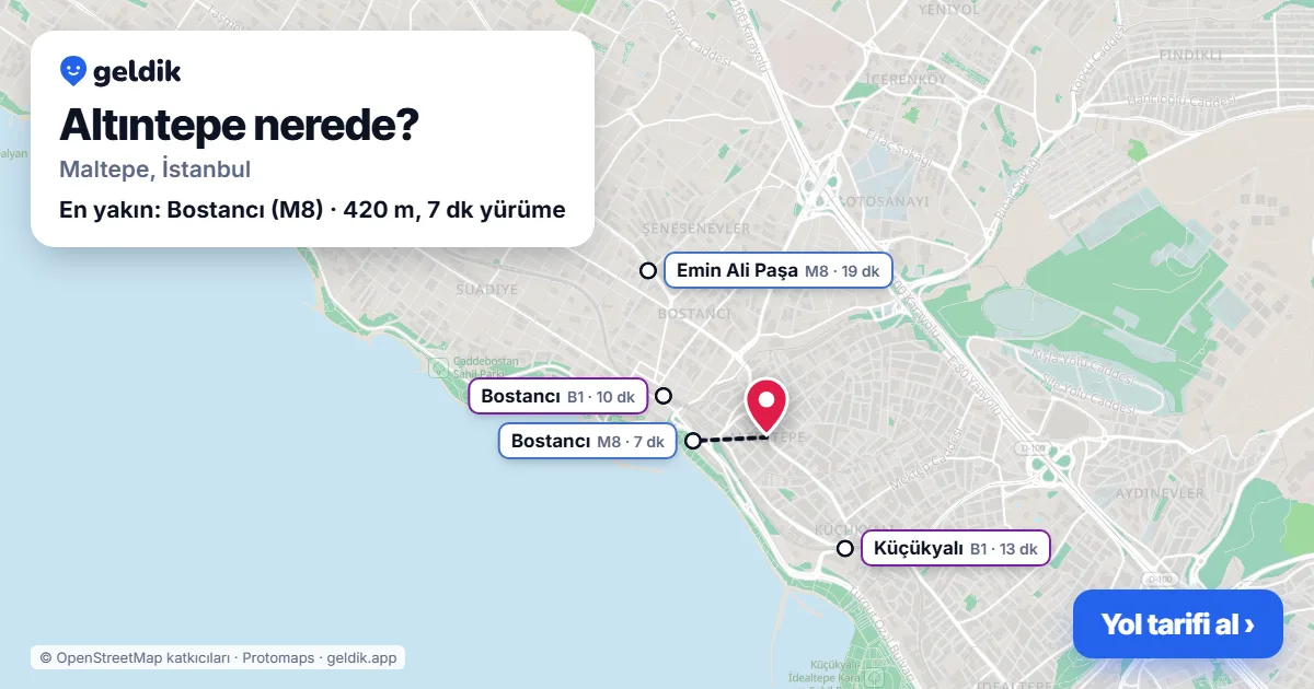 Altıntepe nerede: haritada Altıntepe (Maltepe) ve en yakın istasyonlar, yürüme süresiyle