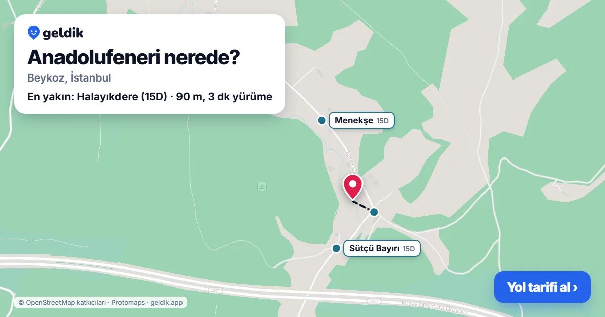 Anadolufeneri nerede: haritada Anadolufeneri (Beykoz) ve en yakın otobüs durakları, yürüme süresiyle