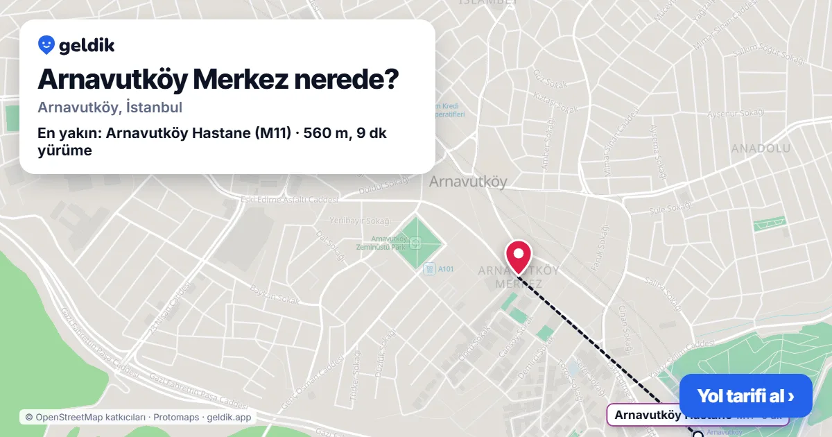 Arnavutköy Merkez nerede: haritada Arnavutköy Merkez (Arnavutköy) ve en yakın istasyonlar, yürüme süresiyle