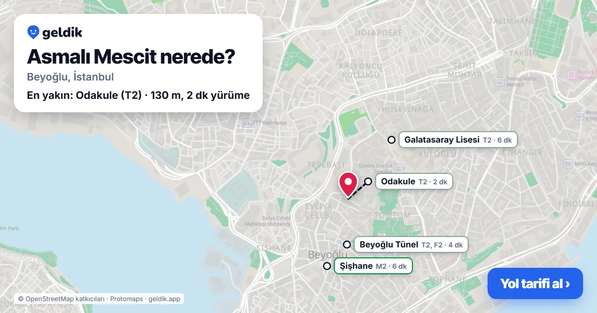 Asmalı Mescit nerede: haritada Asmalı Mescit (Beyoğlu) ve en yakın istasyonlar, yürüme süresiyle