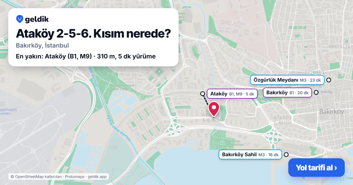 Ataköy 2-5-6. Kısım nerede: haritada Ataköy 2-5-6. Kısım (Bakırköy) ve en yakın istasyonlar, yürüme süresiyle