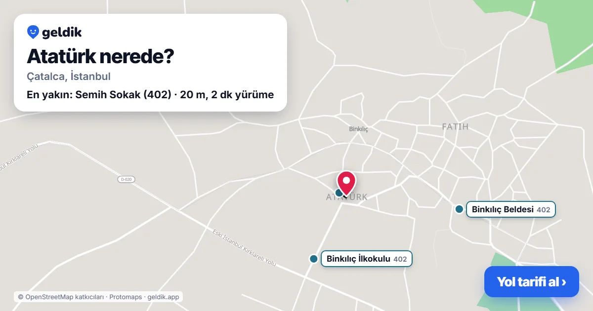 Atatürk nerede: haritada Atatürk (Çatalca) ve en yakın otobüs durakları, yürüme süresiyle