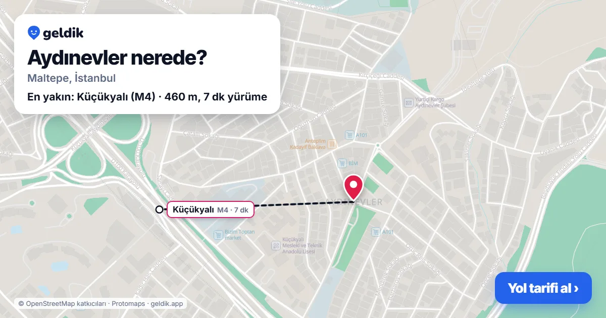 Aydınevler nerede: haritada Aydınevler (Maltepe) ve en yakın istasyonlar, yürüme süresiyle