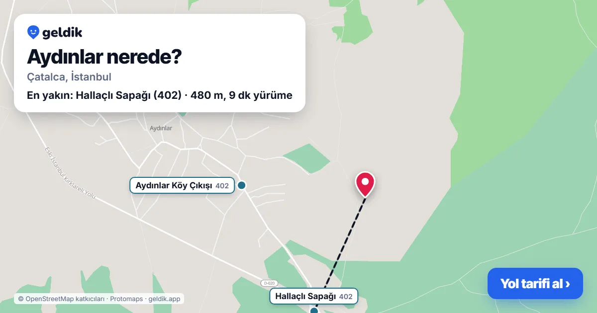 Aydınlar nerede: haritada Aydınlar (Çatalca) ve en yakın otobüs durakları, yürüme süresiyle
