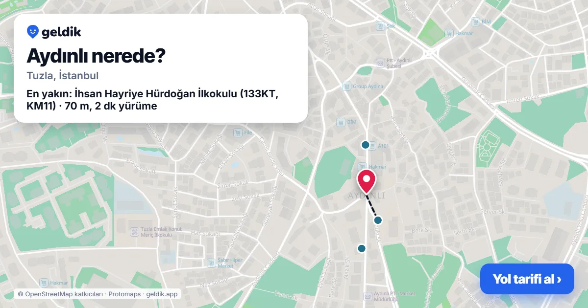 Aydınlı nerede: haritada Aydınlı (Tuzla) ve en yakın otobüs durakları, yürüme süresiyle