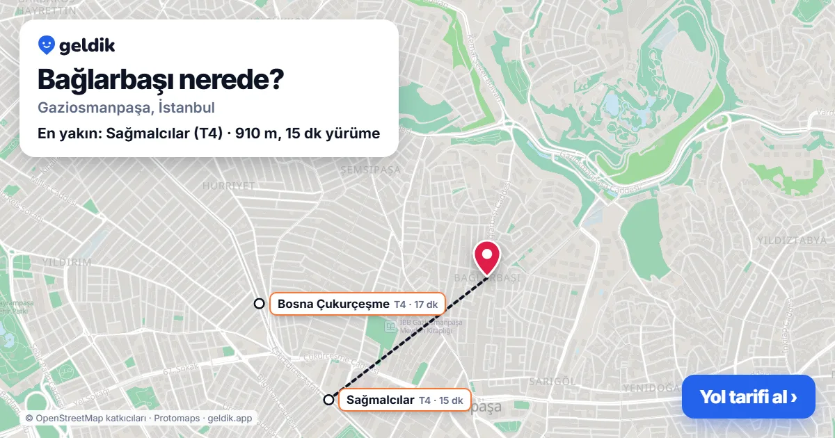 Bağlarbaşı nerede: haritada Bağlarbaşı (Gaziosmanpaşa) ve en yakın istasyonlar, yürüme süresiyle
