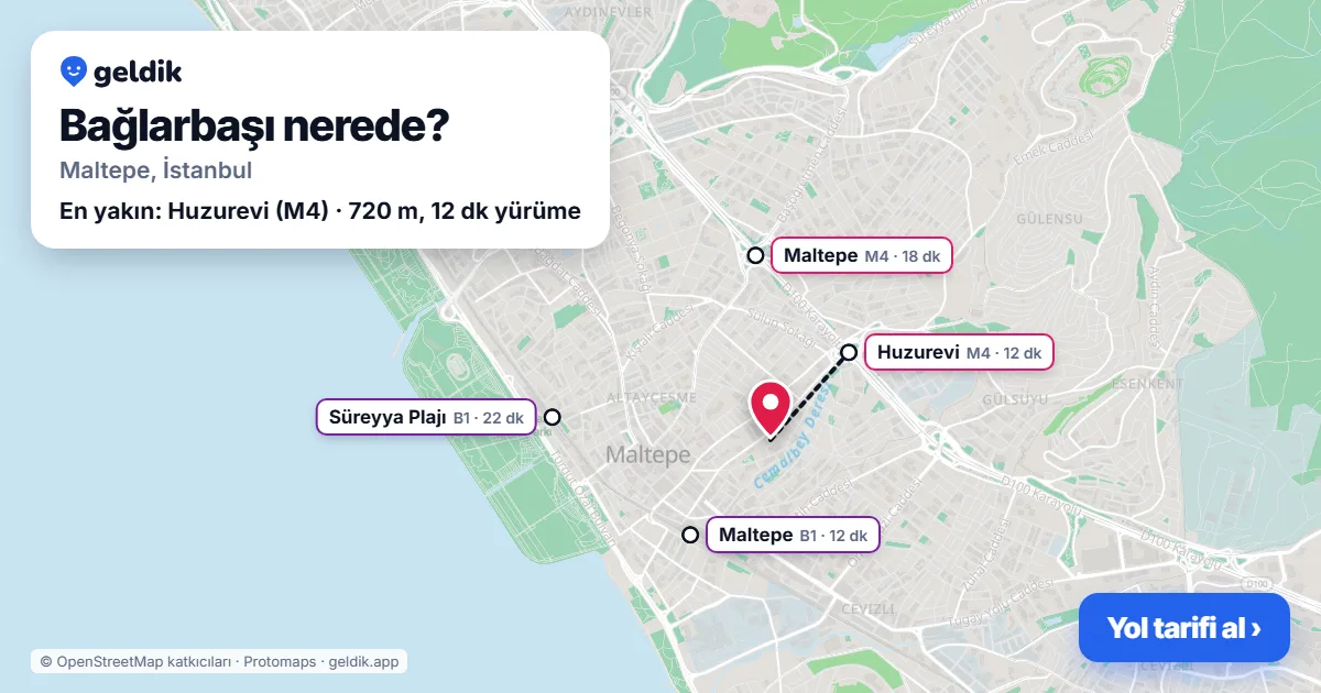 Bağlarbaşı nerede: haritada Bağlarbaşı (Maltepe) ve en yakın istasyonlar, yürüme süresiyle