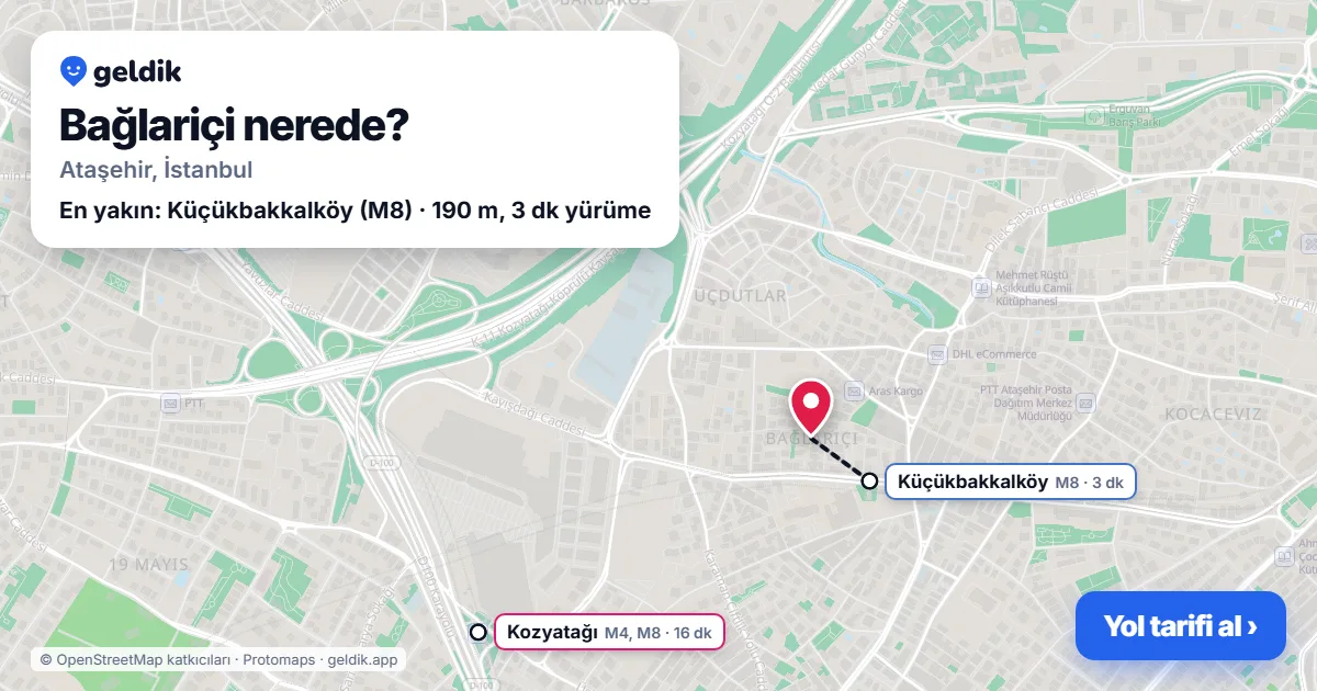Bağlariçi nerede: haritada Bağlariçi (Ataşehir) ve en yakın istasyonlar, yürüme süresiyle