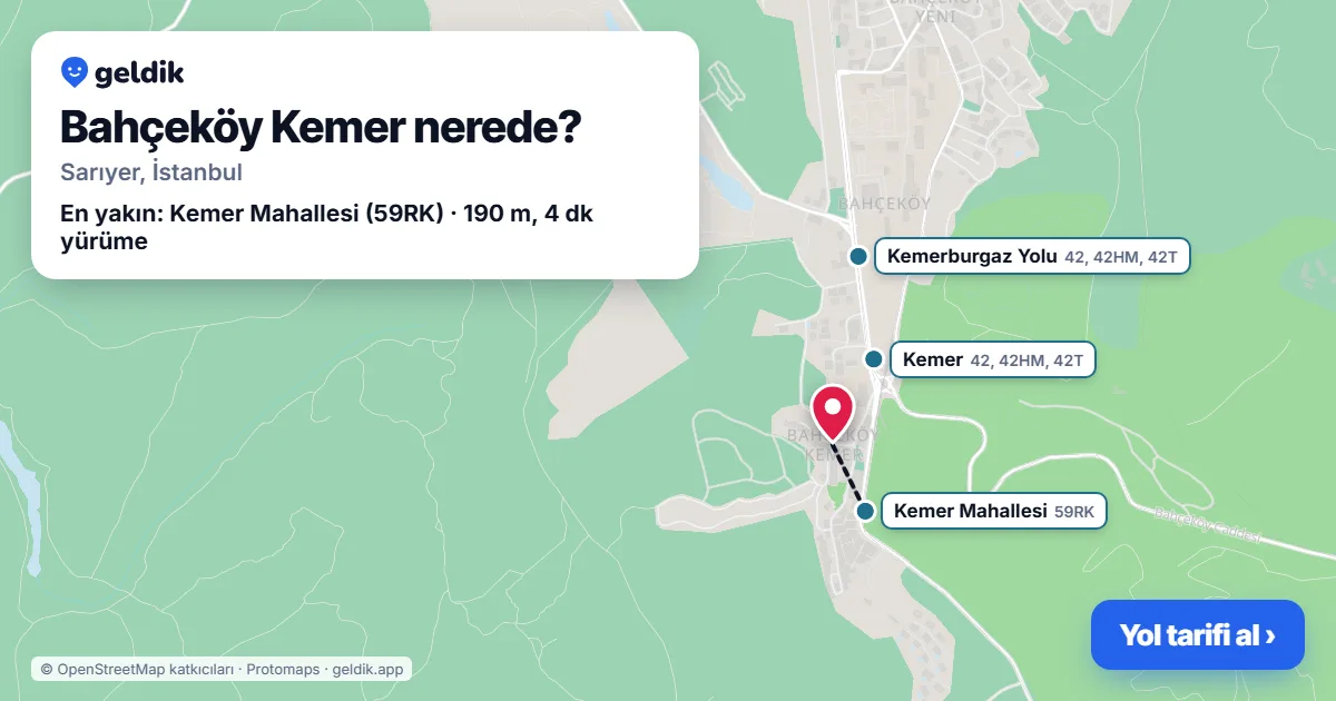 Bahçeköy Kemer nerede: haritada Bahçeköy Kemer (Sarıyer) ve en yakın otobüs durakları, yürüme süresiyle