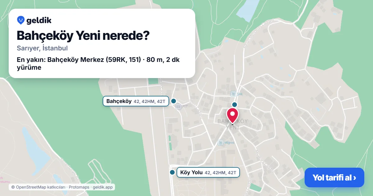 Bahçeköy Yeni nerede: haritada Bahçeköy Yeni (Sarıyer) ve en yakın otobüs durakları, yürüme süresiyle