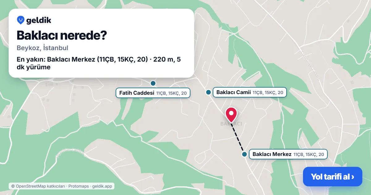 Baklacı nerede: haritada Baklacı (Beykoz) ve en yakın otobüs durakları, yürüme süresiyle
