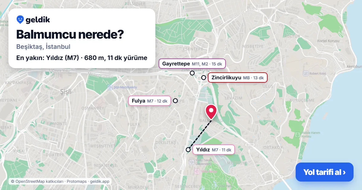 Balmumcu nerede: haritada Balmumcu (Beşiktaş) ve en yakın istasyonlar, yürüme süresiyle