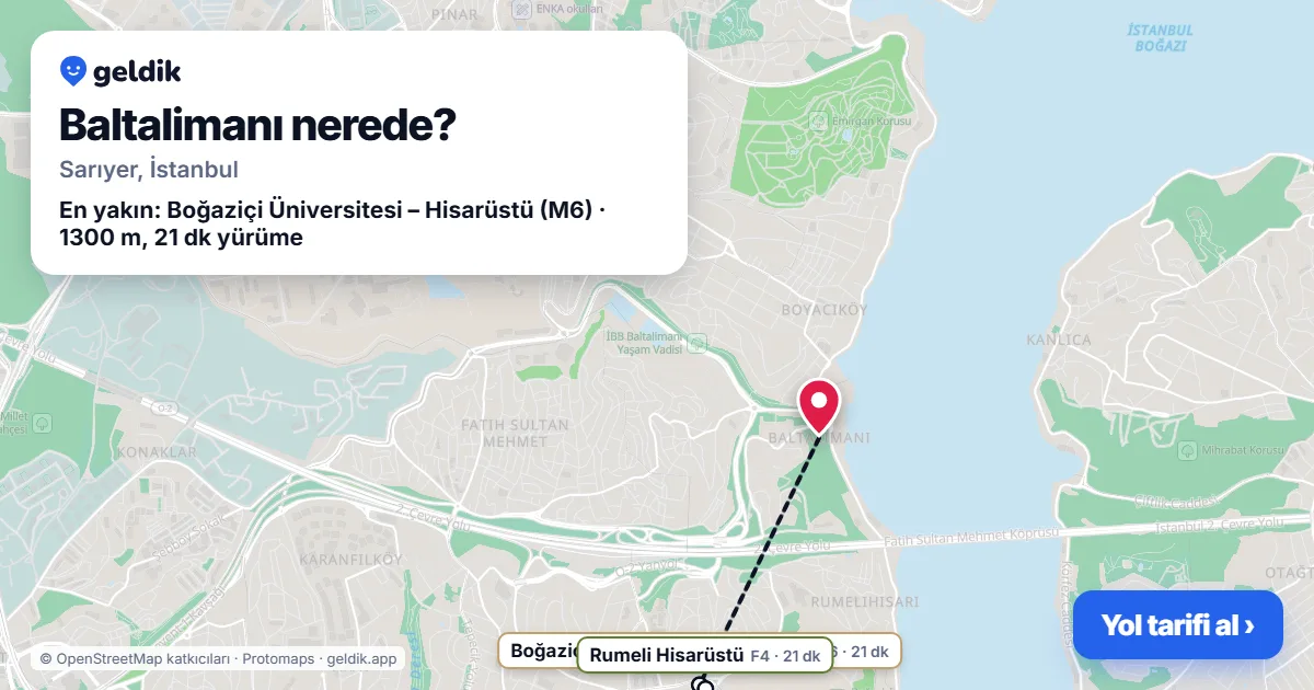 Baltalimanı nerede: haritada Baltalimanı (Sarıyer) ve en yakın istasyonlar, yürüme süresiyle