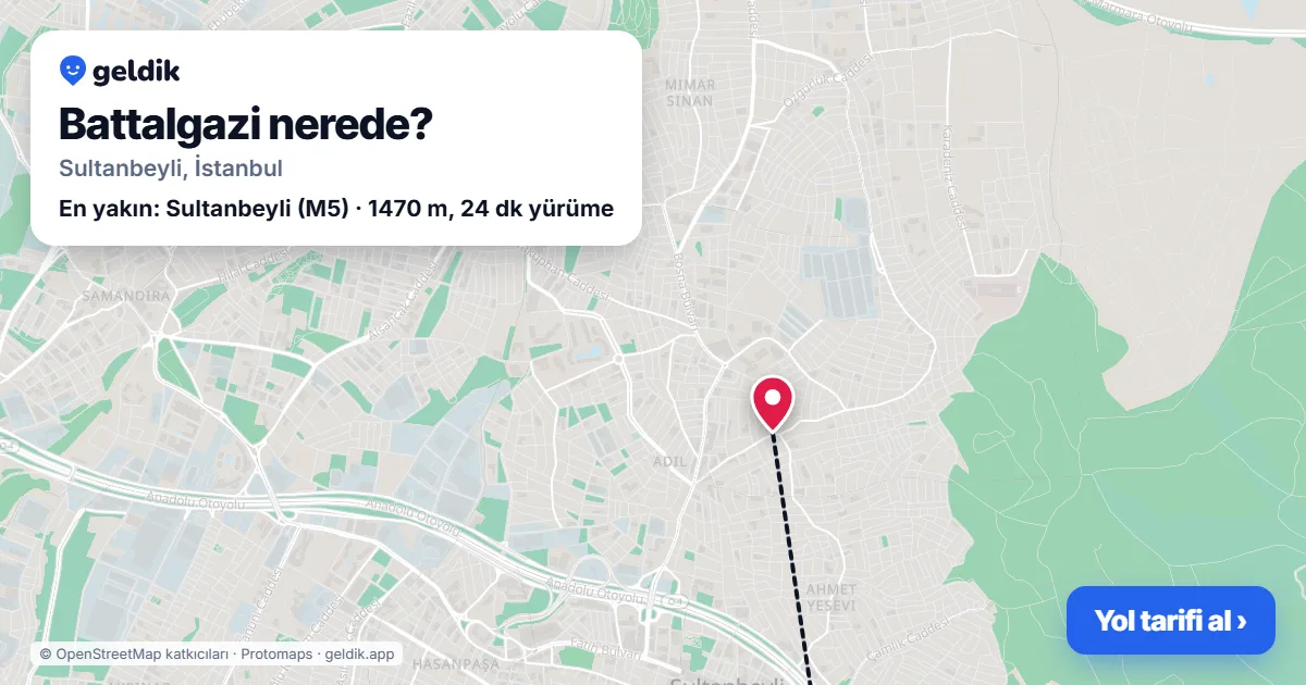 Battalgazi nerede: haritada Battalgazi (Sultanbeyli) ve en yakın istasyonlar, yürüme süresiyle