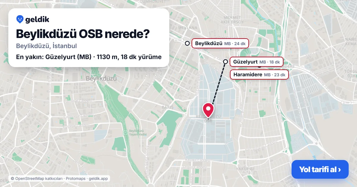 Beylikdüzü OSB nerede: haritada Beylikdüzü OSB (Beylikdüzü) ve en yakın istasyonlar, yürüme süresiyle