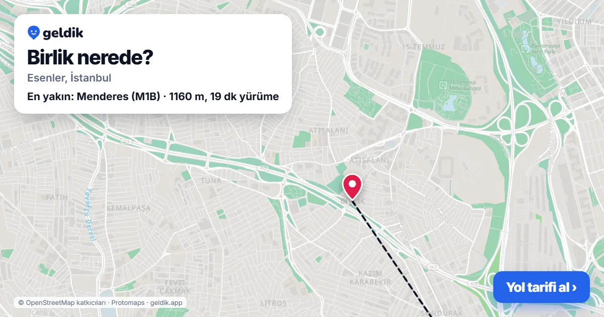 Birlik nerede: haritada Birlik (Esenler) ve en yakın istasyonlar, yürüme süresiyle