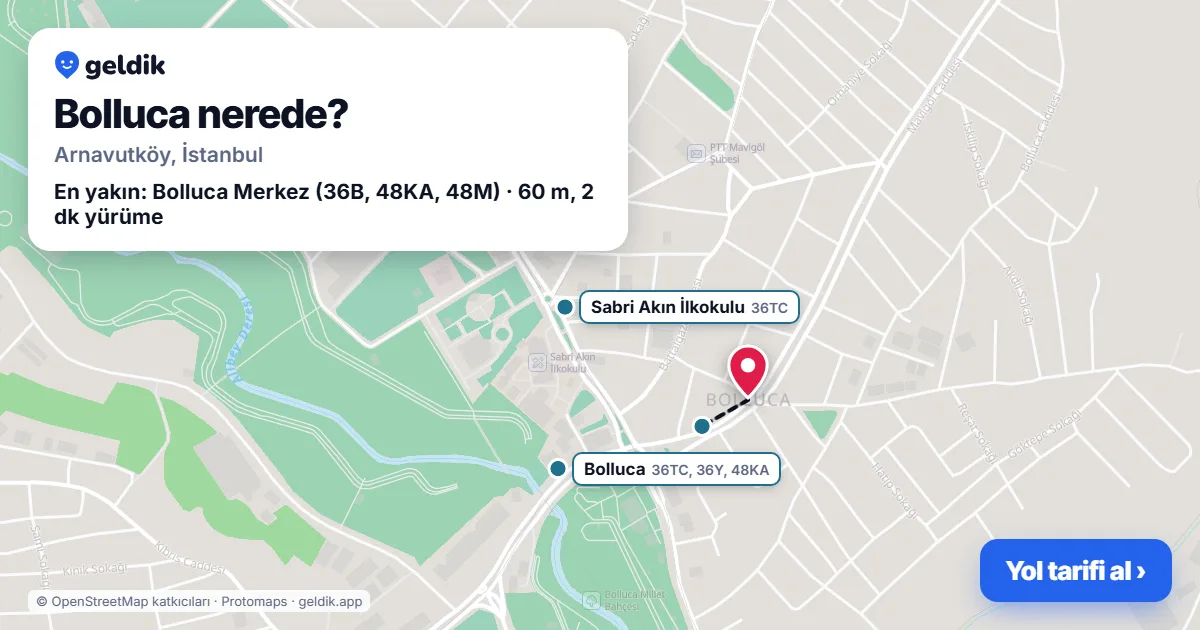 Bolluca nerede: haritada Bolluca (Arnavutköy) ve en yakın otobüs durakları, yürüme süresiyle