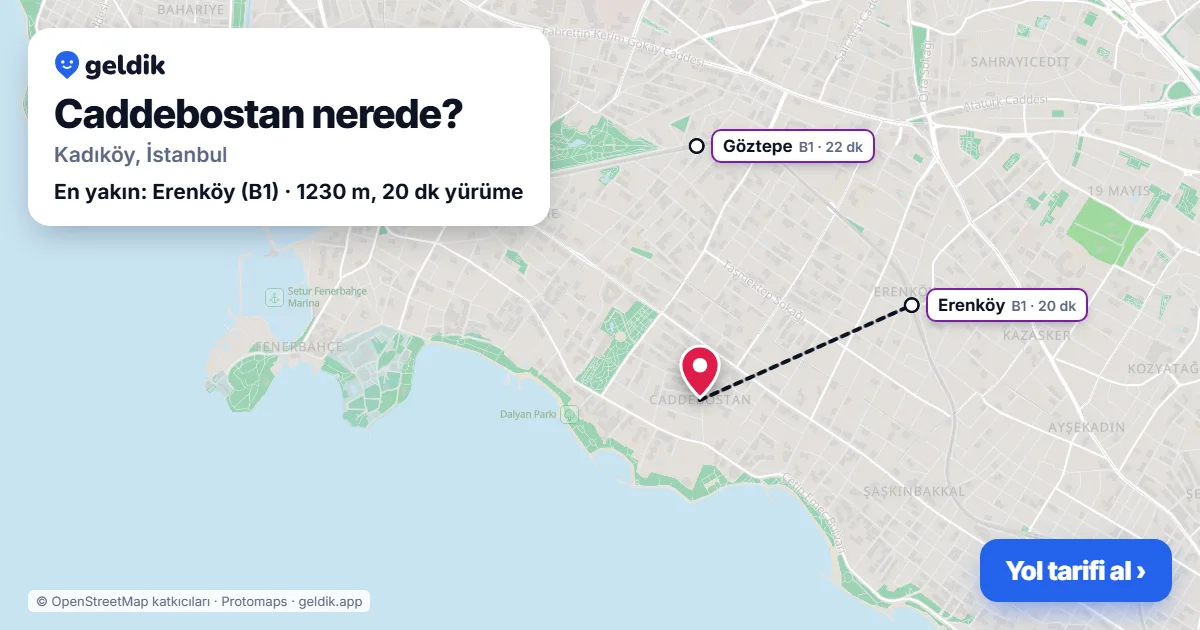 Caddebostan nerede: haritada Caddebostan (Kadıköy) ve en yakın istasyonlar, yürüme süresiyle