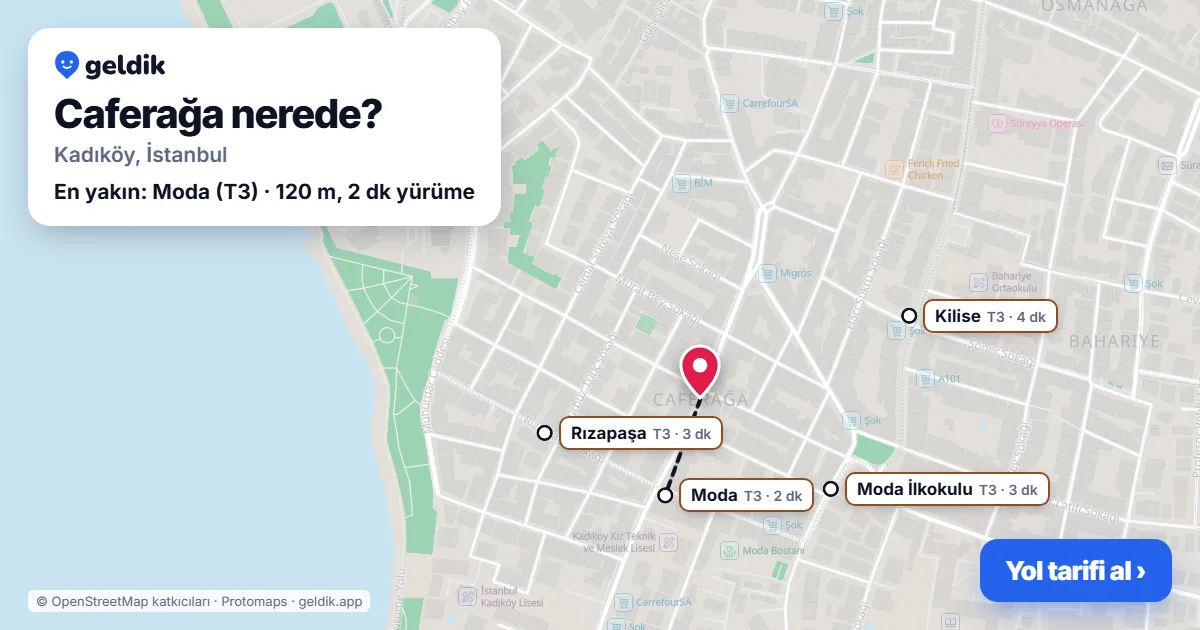 Caferağa nerede: haritada Caferağa (Kadıköy) ve en yakın istasyonlar, yürüme süresiyle