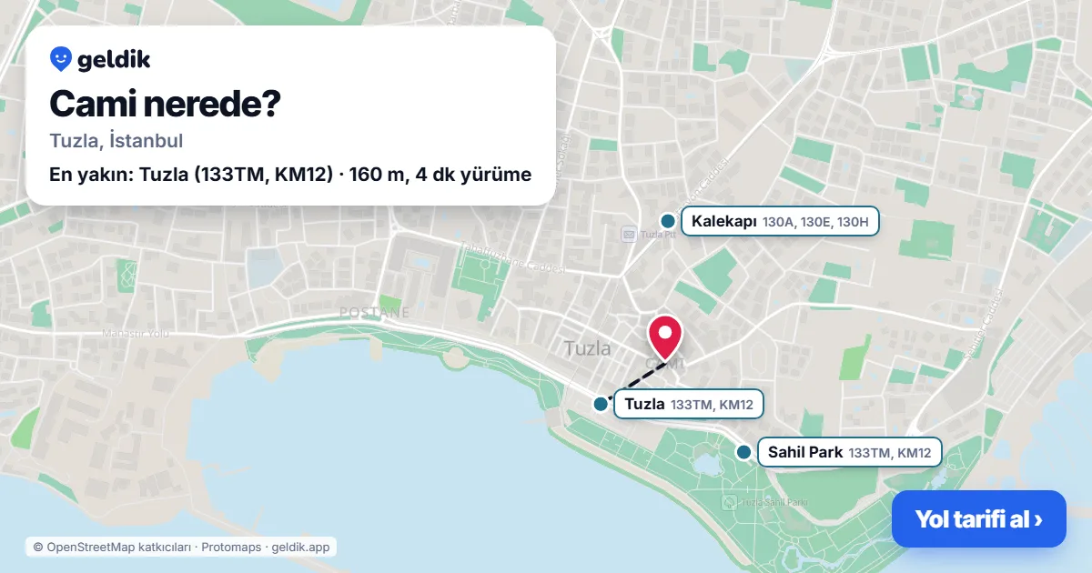 Cami nerede: haritada Cami (Tuzla) ve en yakın otobüs durakları, yürüme süresiyle