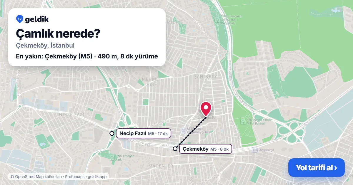 Çamlık nerede: haritada Çamlık (Çekmeköy) ve en yakın istasyonlar, yürüme süresiyle