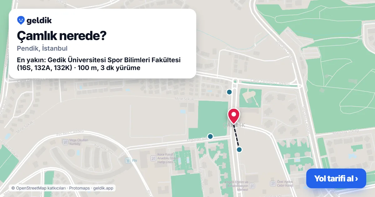 Çamlık nerede: haritada Çamlık (Pendik) ve en yakın otobüs durakları, yürüme süresiyle