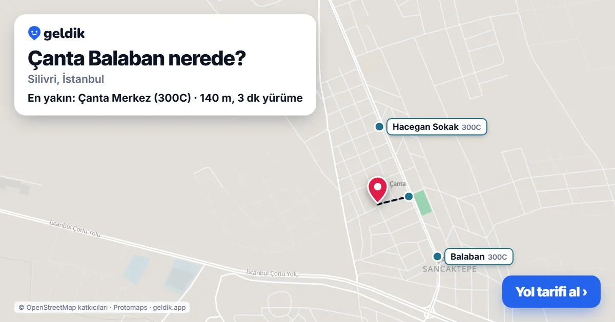 Çanta Balaban nerede: haritada Çanta Balaban (Silivri) ve en yakın otobüs durakları, yürüme süresiyle