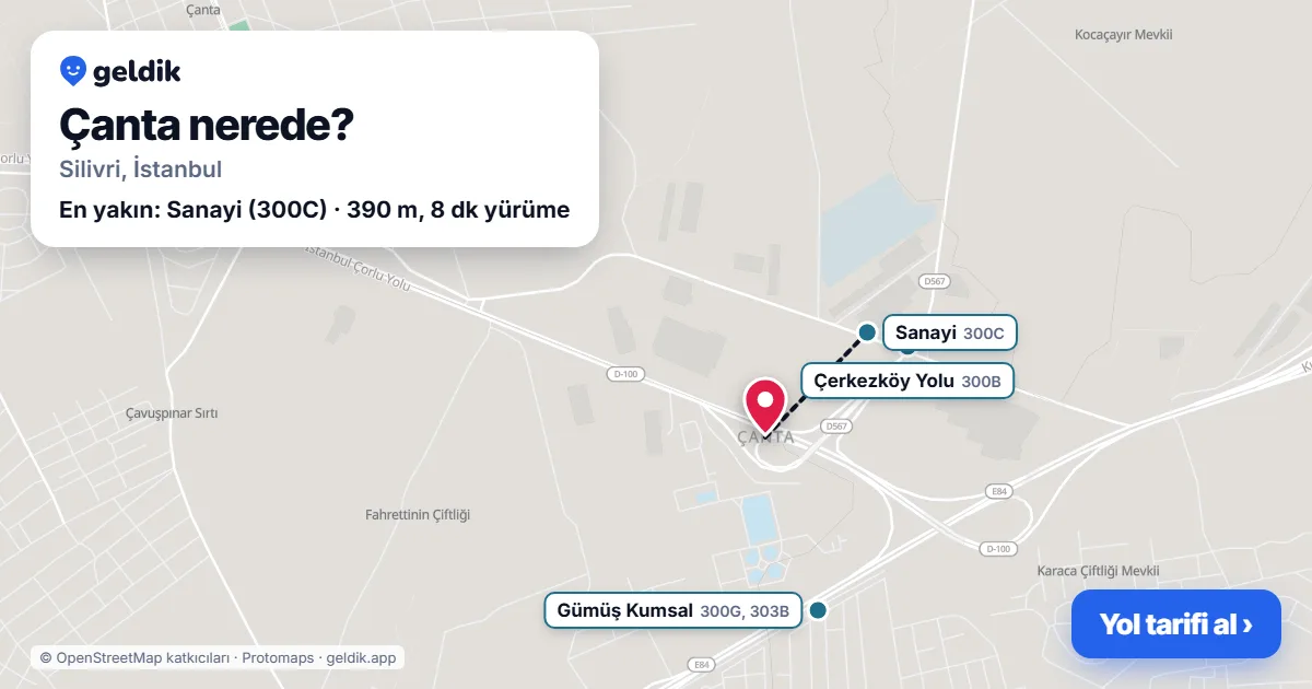 Çanta nerede: haritada Çanta (Silivri) ve en yakın otobüs durakları, yürüme süresiyle