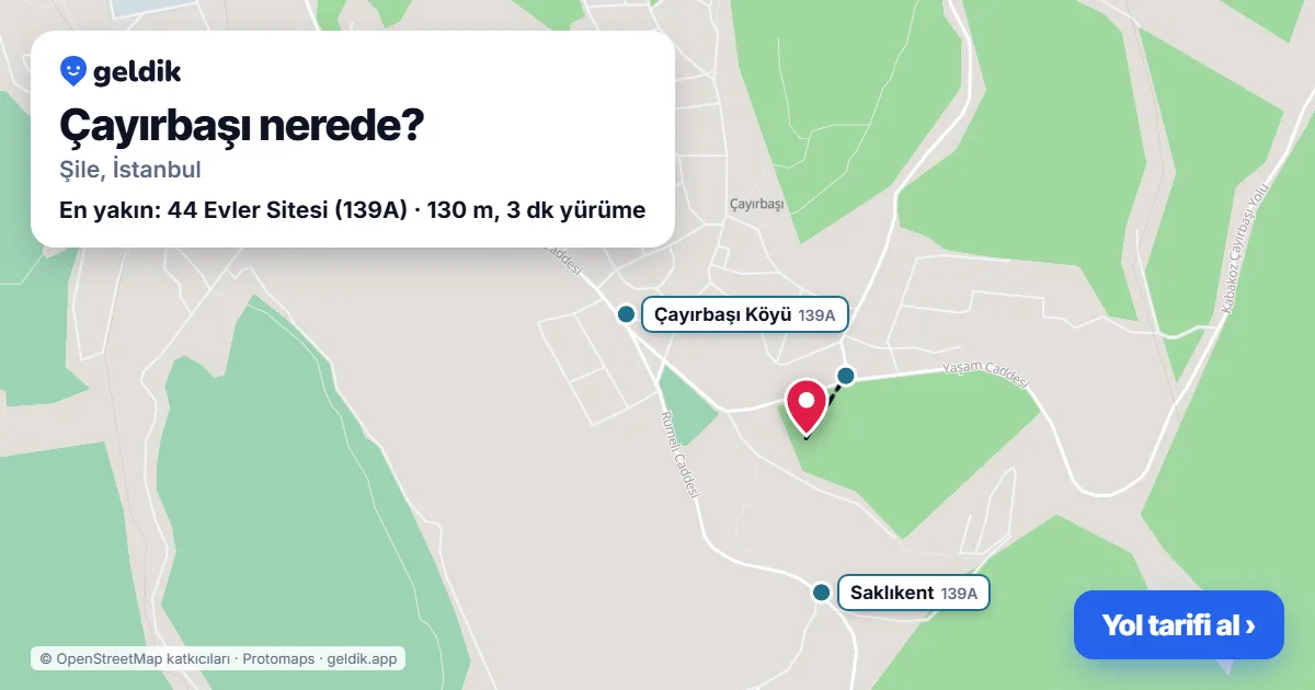 Çayırbaşı nerede: haritada Çayırbaşı (Şile) ve en yakın otobüs durakları, yürüme süresiyle