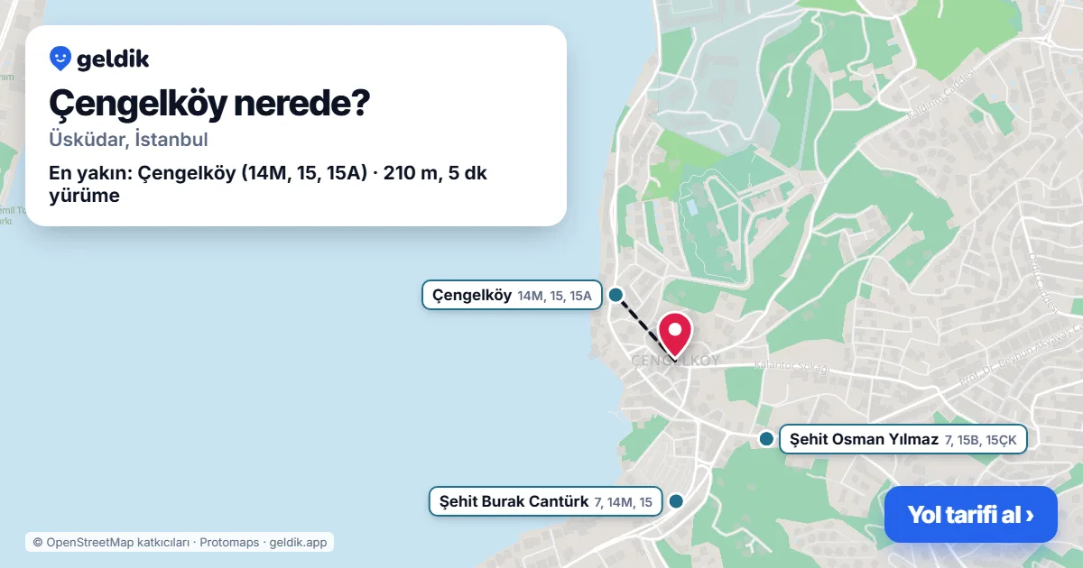 Çengelköy nerede: haritada Çengelköy (Üsküdar) ve en yakın otobüs durakları, yürüme süresiyle