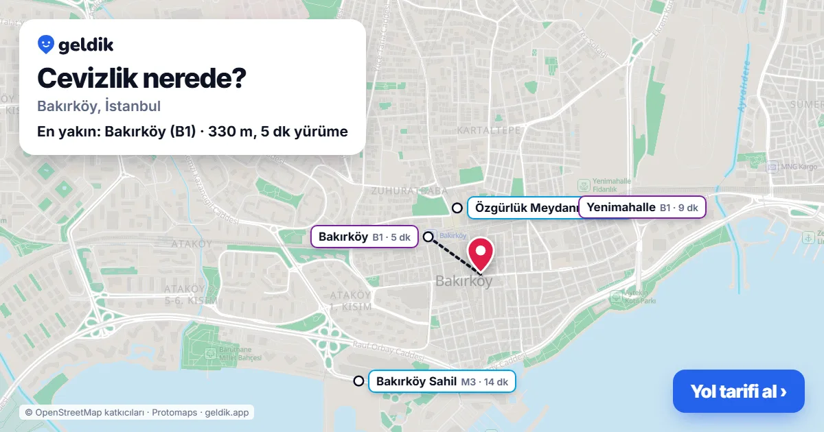 Cevizlik nerede: haritada Cevizlik (Bakırköy) ve en yakın istasyonlar, yürüme süresiyle