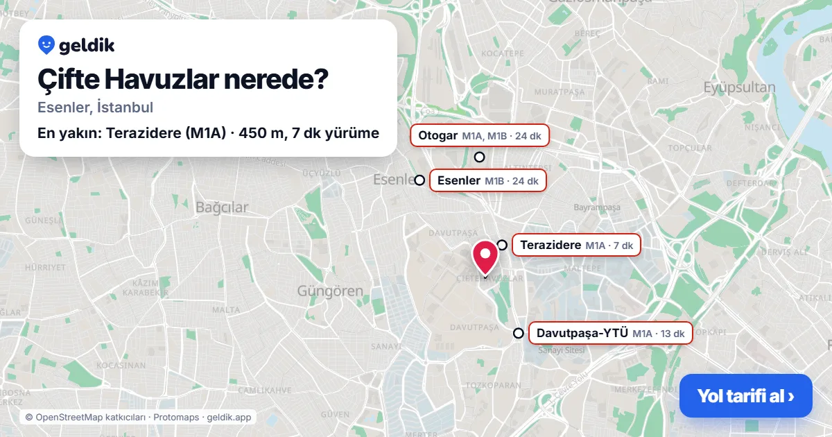 Çifte Havuzlar nerede: haritada Çifte Havuzlar (Esenler) ve en yakın istasyonlar, yürüme süresiyle