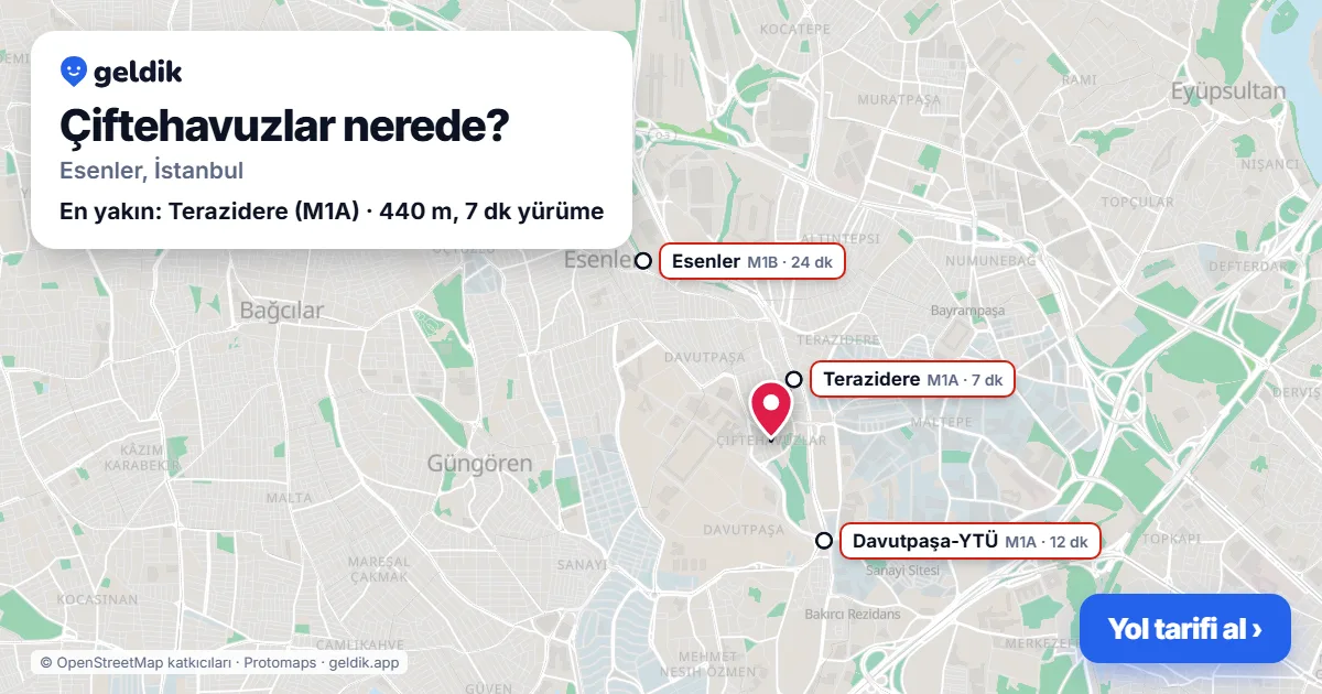 Çiftehavuzlar nerede: haritada Çiftehavuzlar (Esenler) ve en yakın istasyonlar, yürüme süresiyle