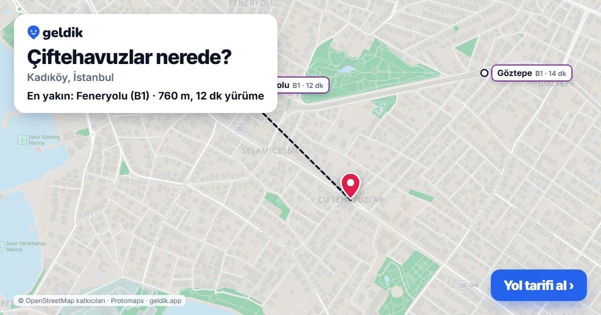 Çiftehavuzlar nerede: haritada Çiftehavuzlar (Kadıköy) ve en yakın istasyonlar, yürüme süresiyle